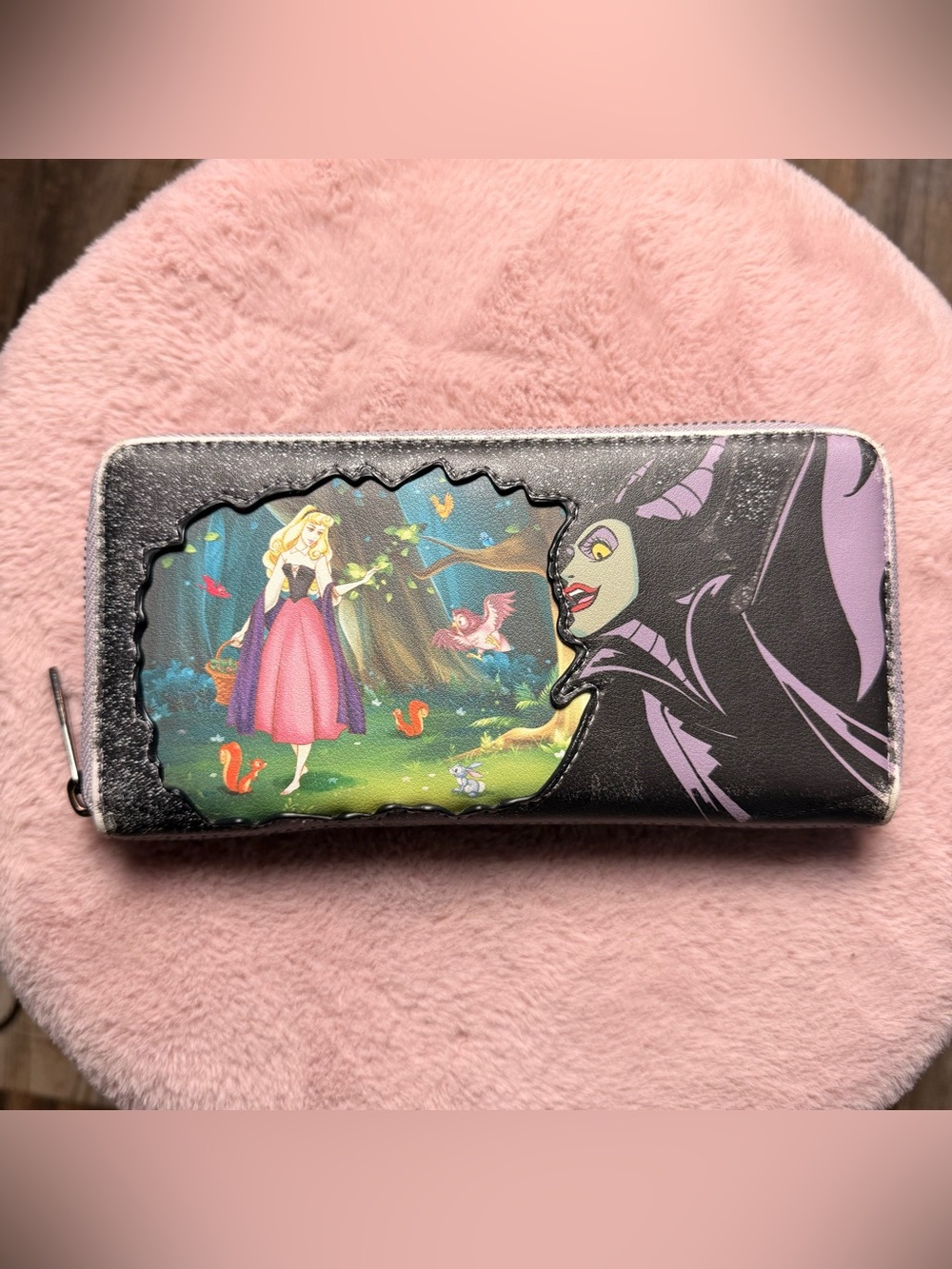 Loungefly Disney Maleficent Aurora Sleeping Beauty Zip Around Wallet Purple